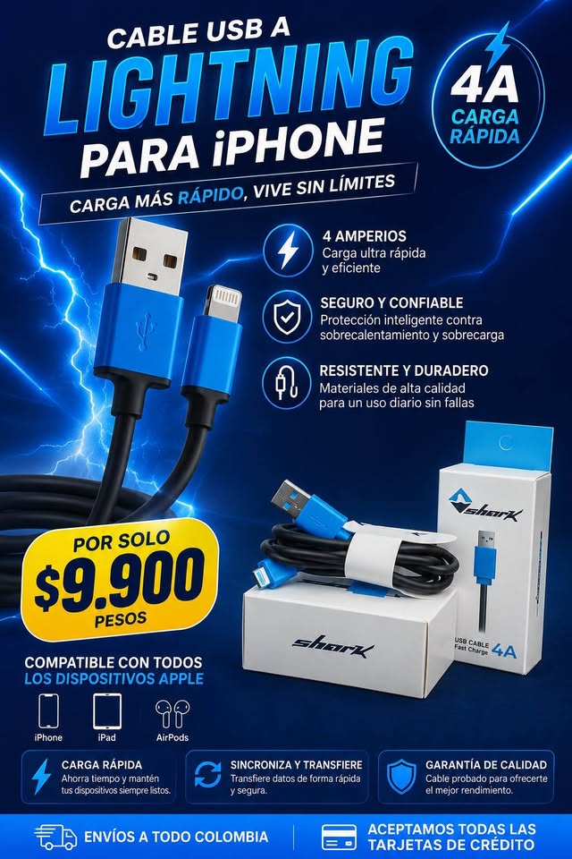 Cable de Carga de USB A a Ligthing