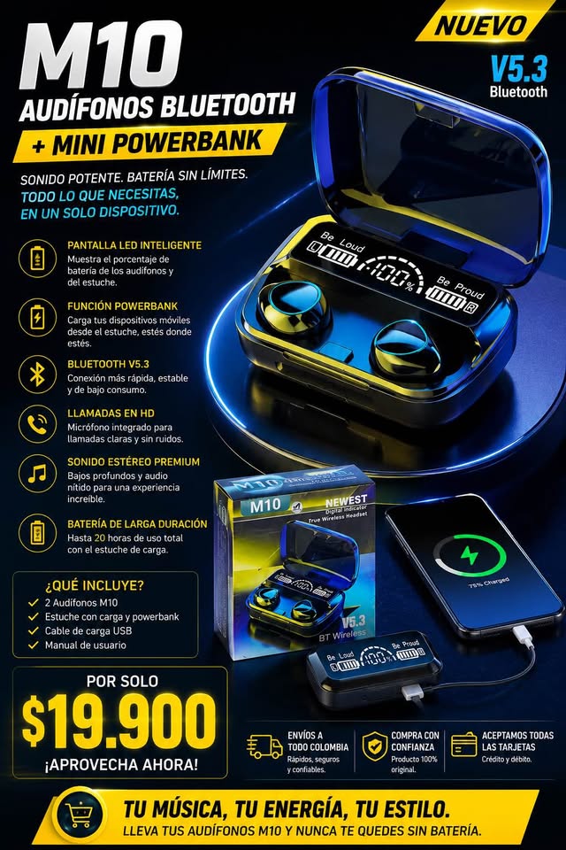 Audífono Bluetooth M10 con Mini powerband